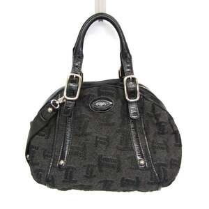 Tod's Small Boston Bag Women's Canvas,Patent Leather Handbag,Shoulder Bag Bla...